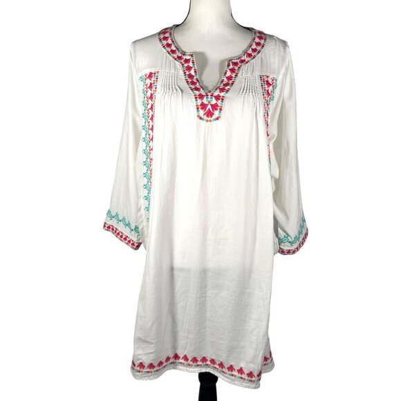 Vineyard Vines Womens Embroidered Tunic Dress M White Multicolor Boho swim cover - Picture 1 of 12